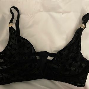 NWOT VS Black bra w/zip & hook back. Velvet design on cups XL